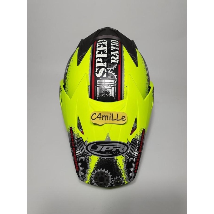 Helm Jpr Speed Ratio Yellow Fluo Doff Double Visor Supermoto Cross