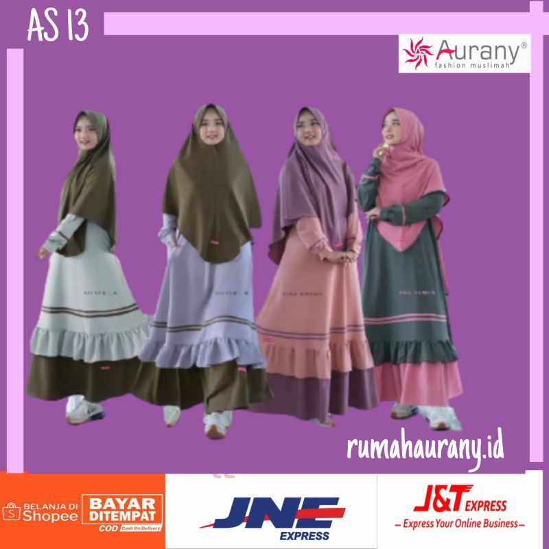 AS 13 Aurany set gamis khimar jilbab pakaian dewasa setelan hijab murah original moscrepe perempuan