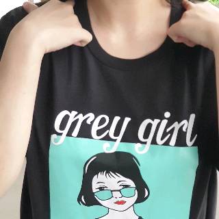  BAJU  KAOS  KATUN GREY GIRL HITAM PUTIH OVERSIZE JUMBO  