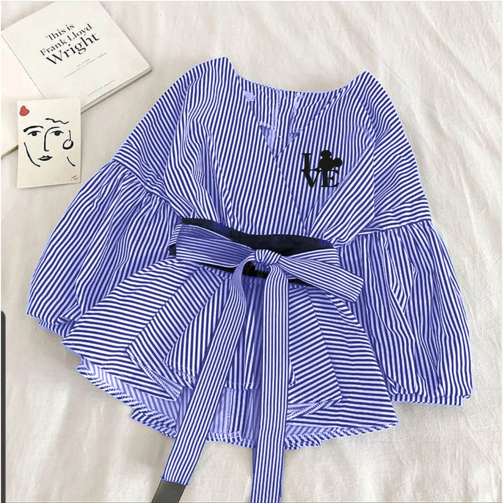 *[HNFK] Blouse Korea / Blouse Wanita Terbaru / Atasan Korea Termurah / Blouse Motif Salur