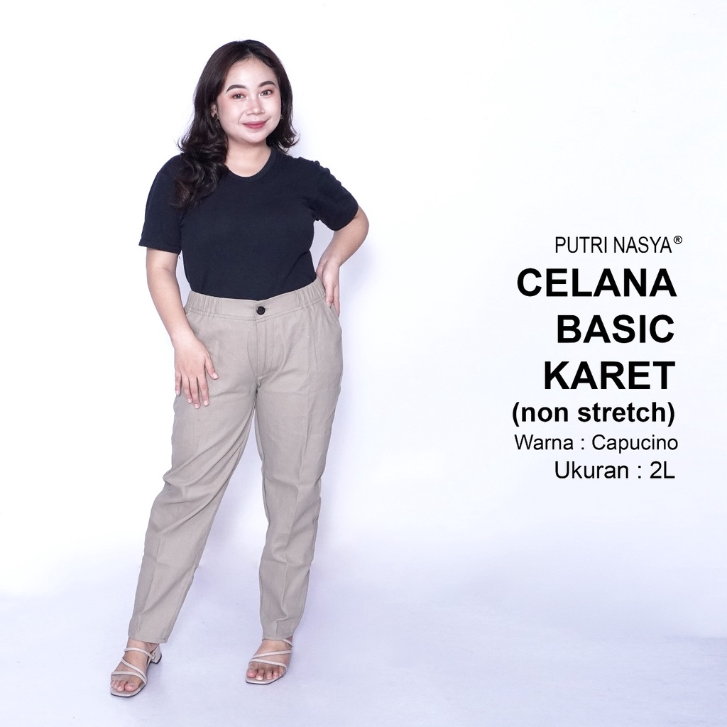 Celana Kerja Kantor Big Basic Karet (NON STRETCH) Wanita/ Celana Wanita Jumbo Keren / Big size 8L,6L,5L,4L,2L,XL, all size / Celana Kerja Seragam Wanita Bigsize / Celana Bahan Wanita Formal Super Jumbo Kekinian / Celana Kantor Katun Terbaru Big Wanita