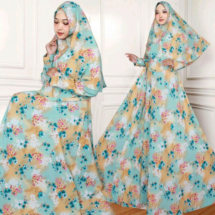 Sale 035 SYARI MAXI DRESS BUNGA + PASMINA TOSKA/ PINK/ BIRU/ KUNING SINTA SIMON ThevaStore