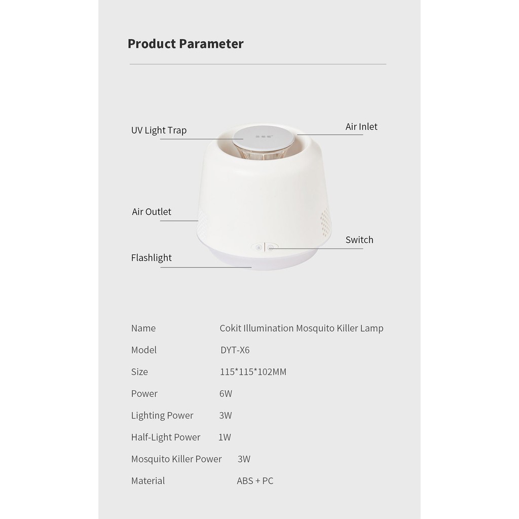 XIAOMI COKIT 2-in-1 Breathing Mosquito Killer Lamp - DYT-X6 - Lampu Malam Pengusir Nyamuk