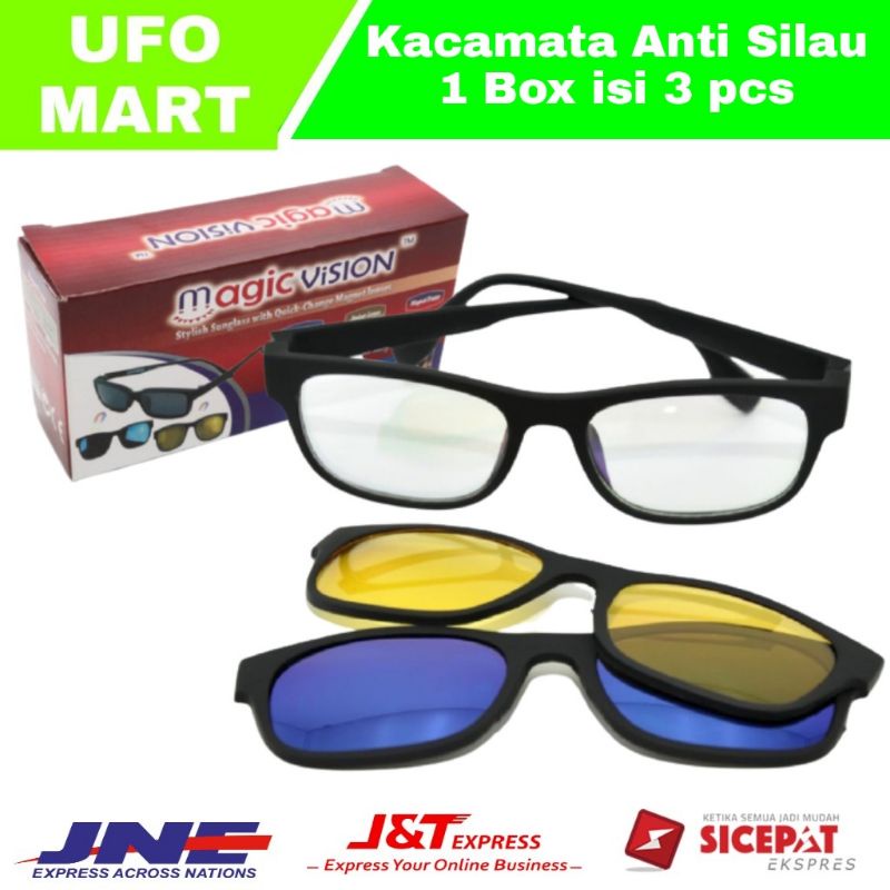 kacamata anti silau siang malam anti uv pria wanita 3 in 1 kacamata hd vision magic vision