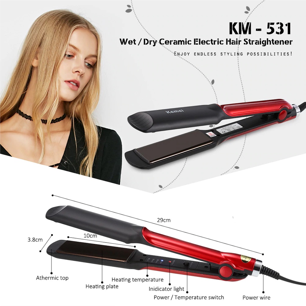 ( BISA COD ) Catokan Kemei Km 531 Catokkan Rambut Lurus Temperatur Suhu Ionic