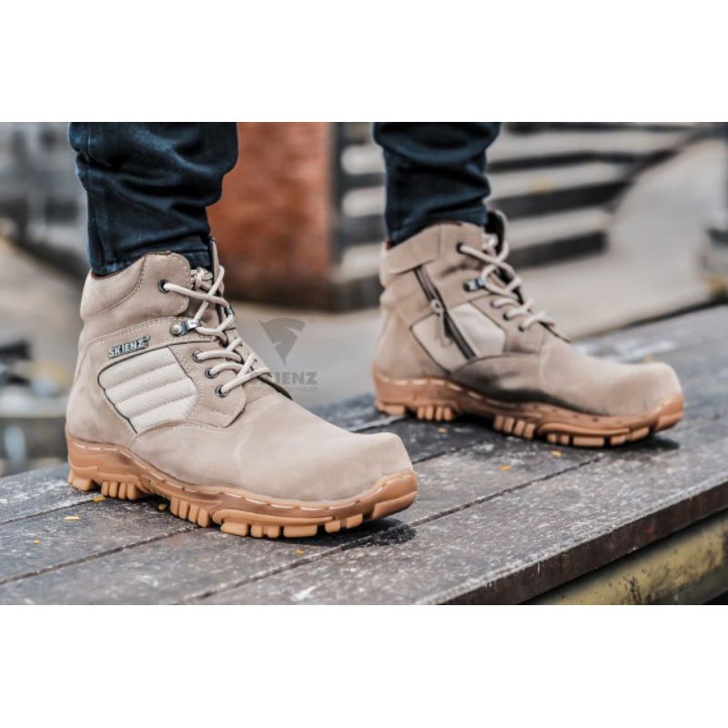 SEPATU SAFETY BOOTS PRIA 100% KULIT ASLI BIKERS TOURING BOOT CORDURA CREAM