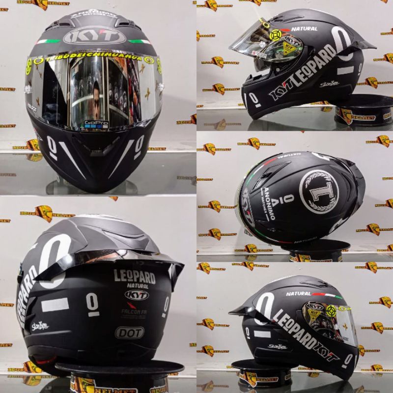 Helm kyt falcon black doff paket ganteng costum Red BuLL-DOFF WH/Leopard/SLVR