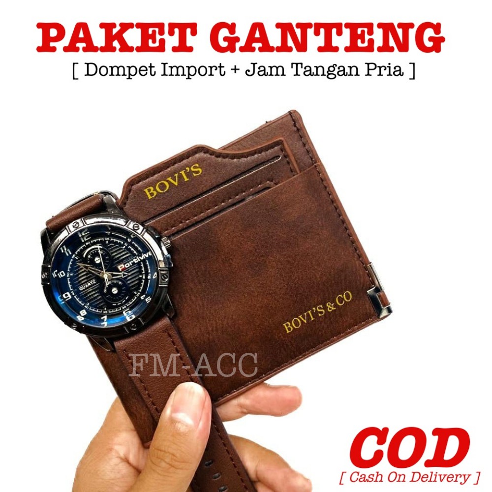 [ PAKET KEREN ] Dompet Kulit Pria IMPORT Murah &amp; Terbaru + GRATIS Jam Tangan Pria