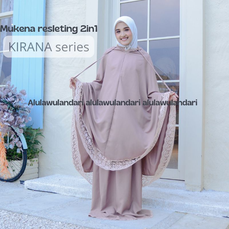 mukena resleting 2 in 1 dewasa jumbo katun renda tile glossy mewah KIRANA series