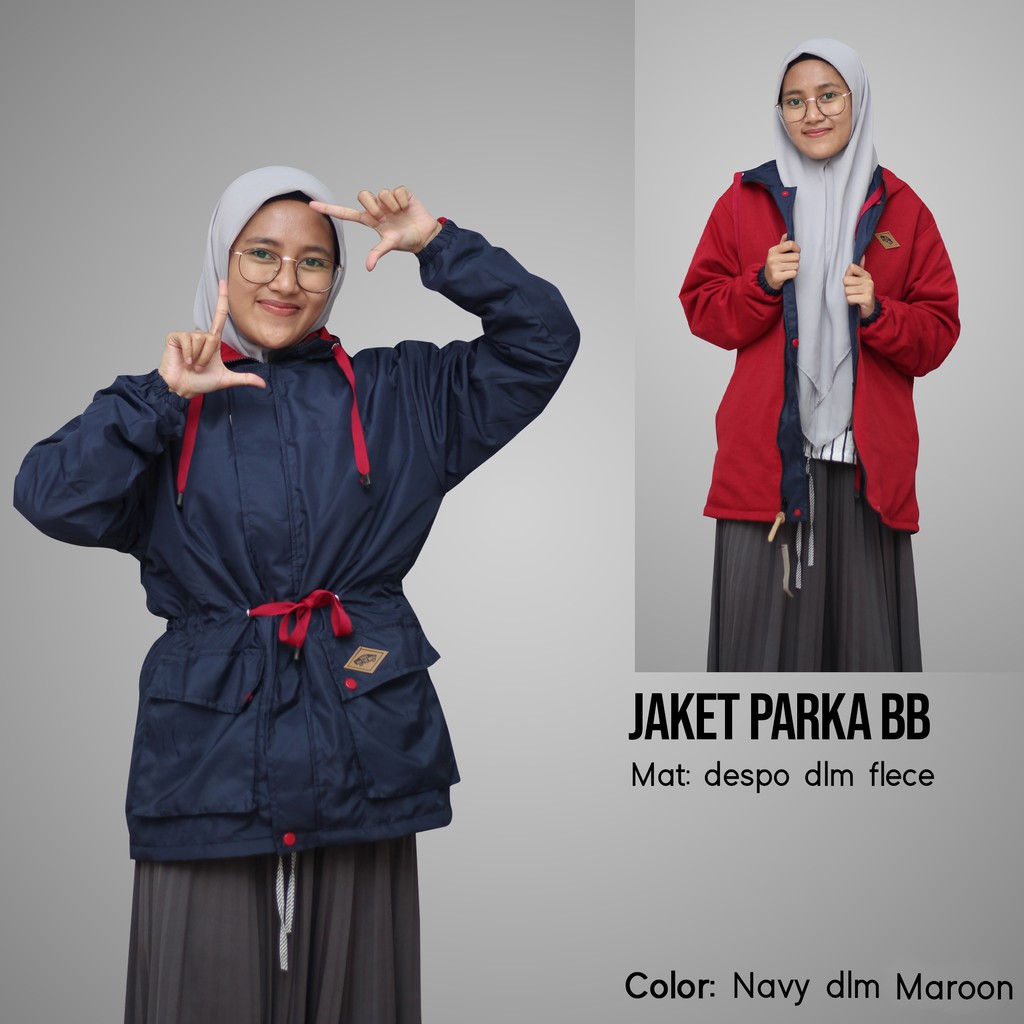 Jaket Parka Cewek Bolak Balik Dari Bahan Parasut Despo Dan Plecee-NEVY - MAROON