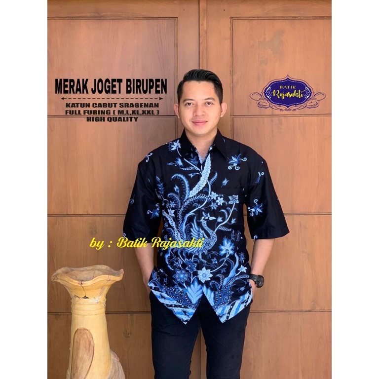 Batik pendek pria terbaru warna biru / hem batik biru terbaru 2022 / kemeja batik pendek warna biru hitam / batik ori solo bahan katun halus sragenan / kemeja batik pria lapis furing / kemeja batik pendek MERAK JOGET PENDEK