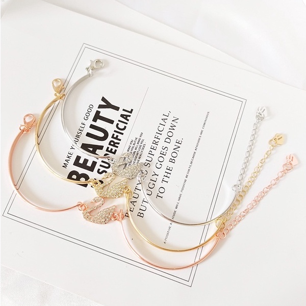 Gelang Tangan Rantai Adjustable Motif Angsa Hias Berlian Imitasi Ala Korea Untuk Wanita 211016