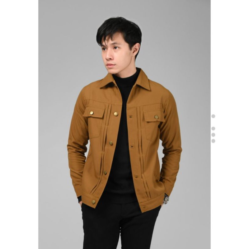 Karamel jaket trucker by heymale.id