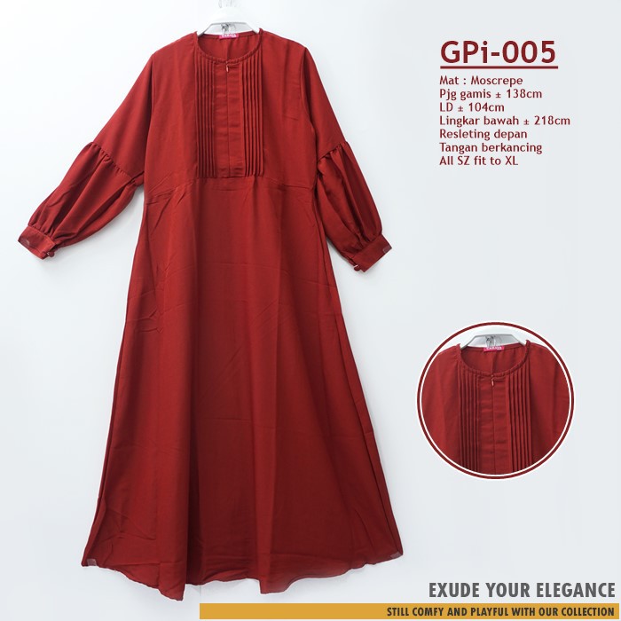 Gamis Tangan Balon Polos model Rempel Terbaru bahan Moscrepe Kode GPi