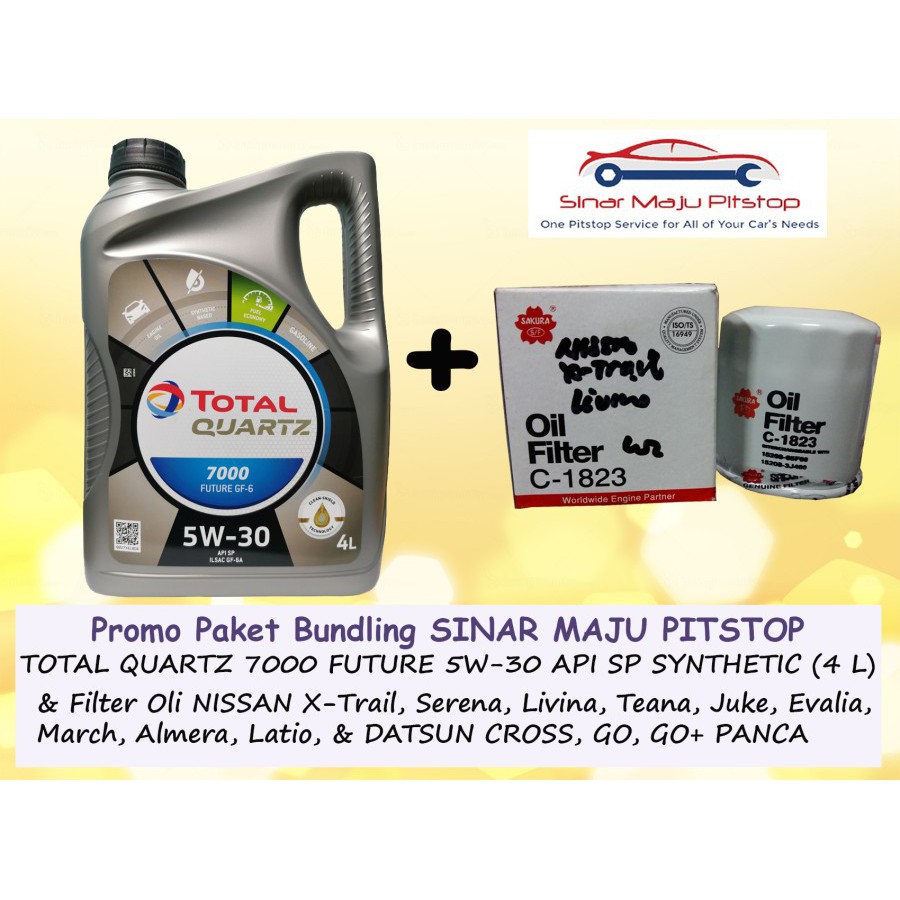 Paket Oli TOTAL QUARTZ 5W-30 API SP & Filter NISSAN X-TRAIL & SERENA & TEANA & LIVINA & GRAND LIVINA