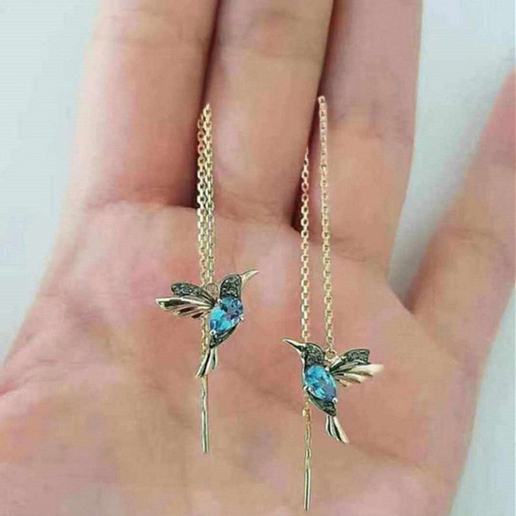 Hu Hu Hu Hu Hu Alat Bantu Pasang Kacamata♡ 1 Pasang Anting Gantung Panjang Bentuk Burung Kolibri Non Alergi Ramah Lingkungan