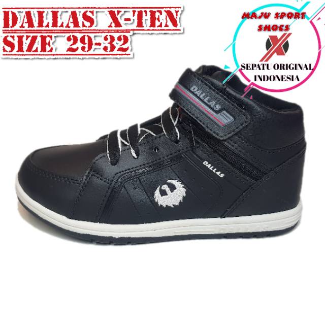 Sepatu sekolah original Dallas X-ten perekat tali resleting Hitam Putih