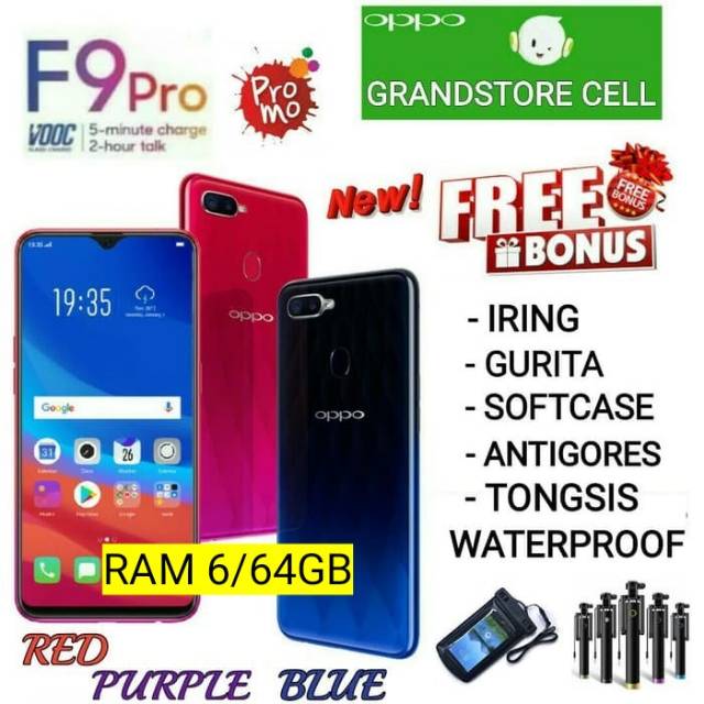 OPPO F9 PRO RAM 6/64 GB GARANSI RESMI OPPO INDONESIA