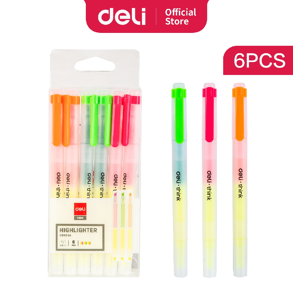 

Deli highlighter ujung chisel 2 warna 1-3.5mm 3pcs pak 6 warna EU35304