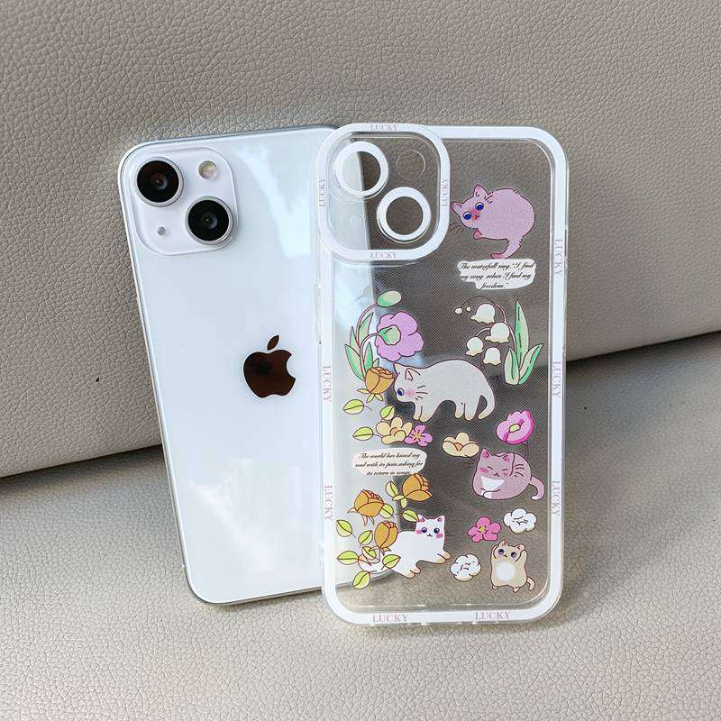 Nice Flowers Cat Soft Case iP iPhone 11 12 13 Pro Max 6 6S 7 8 + Plus X XR SE 2020 XS Max Casing