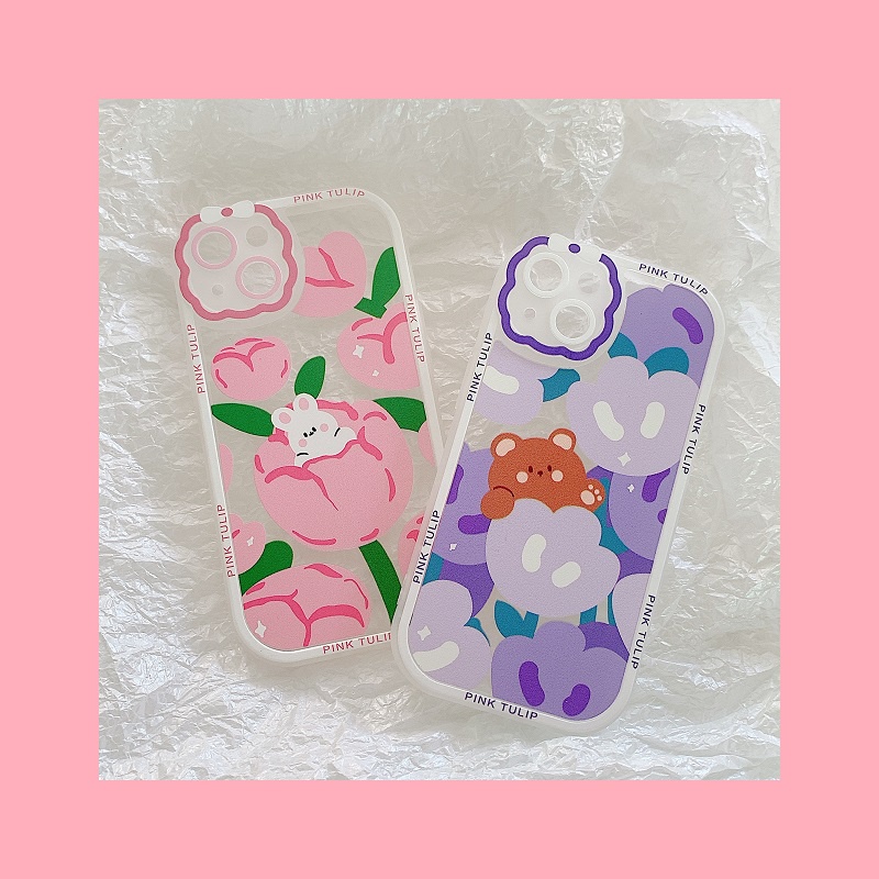 Soft Case Pelindung Kamera Anti Jatuh Motif Kartun Beruang / Bunga / Kelinci / Pita Untuk iPhone 13 Pro MAX 11 12 X XR XS MAX