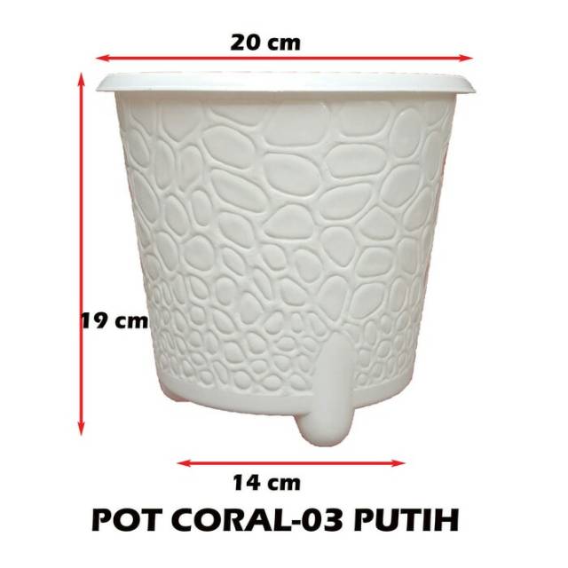 Pot bunga tanaman motif CORAL putih 20cm