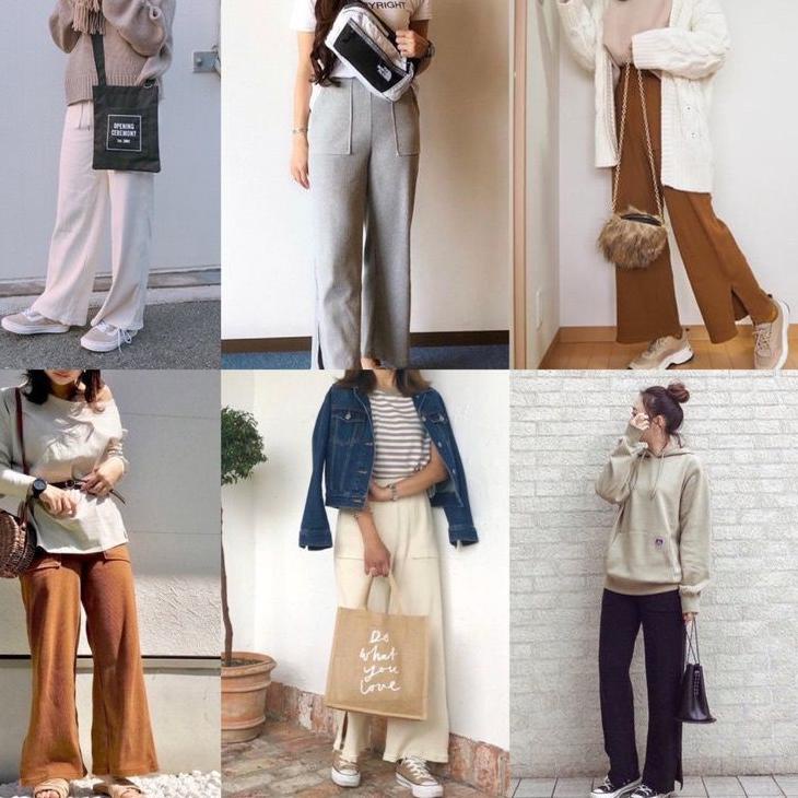 [COL.14Ap22т] Uniqlo Ribbed Wide Pants Knit Celana Kulot Original With Slit