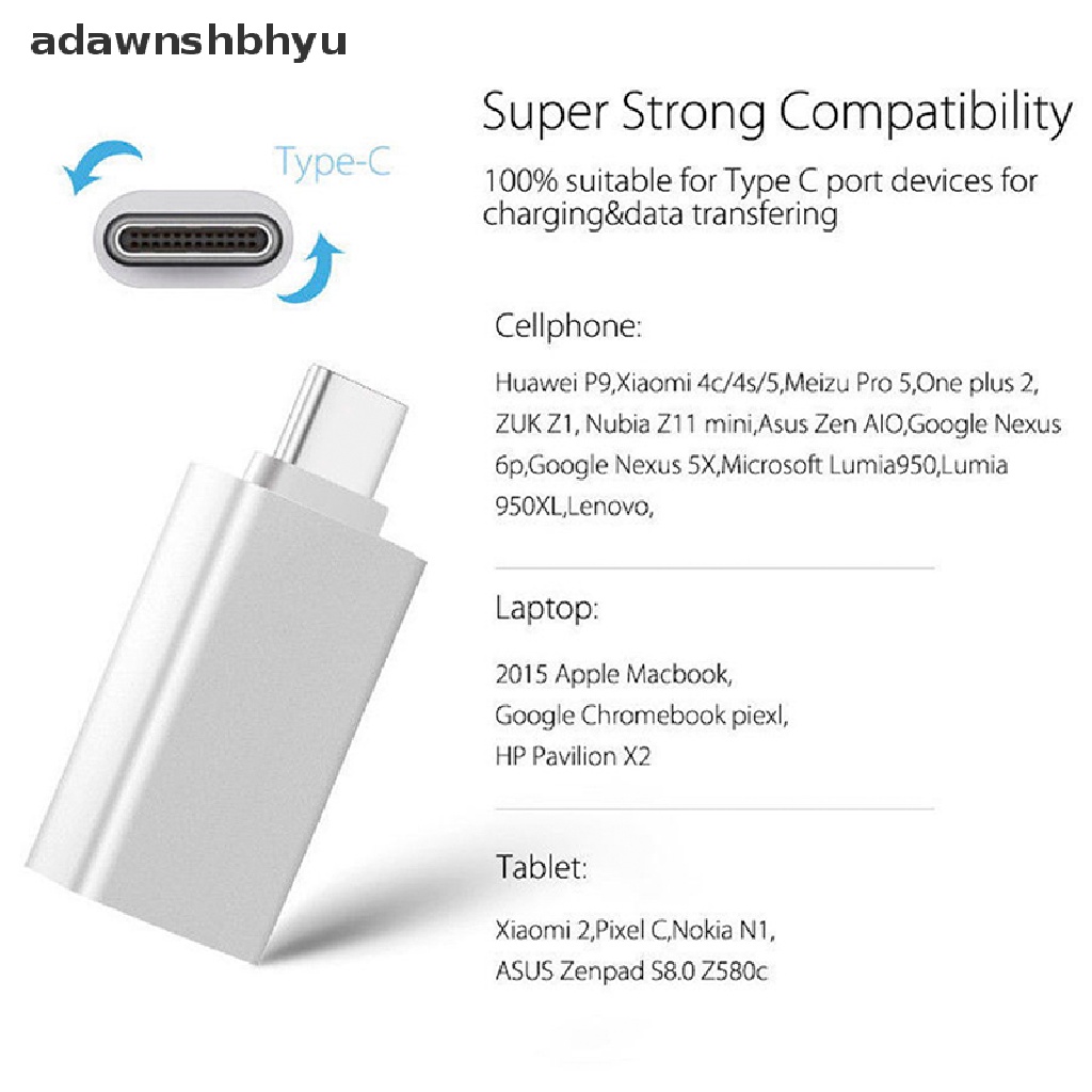 Adaptor adawnshbhyu Tipe C Ke USB-A 3.0 Female Converter OTG USB C 3.1 Untuk Mac Nexus 5X 6P