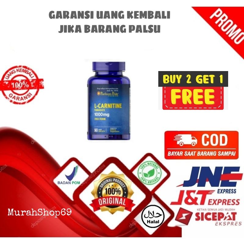 Puritan obat L-carnitine 1000mg - pembakar lemak pelangsing 90 caplet - obat L carnitine asli