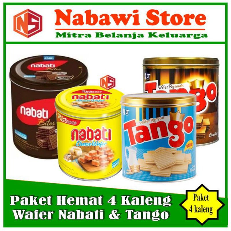 

Nabawi Store. Paket Super Hemat Nabati Dan Tango Wafer. Coklat, Keju, Vanilla. Paket 4 Kaleng