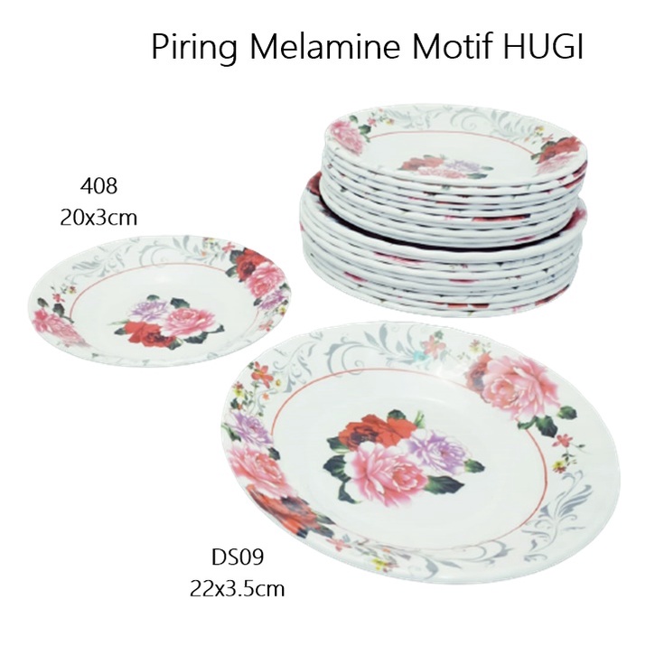 Piring Bulat Ulir Melamine HUGI 20cm &amp; 24cm