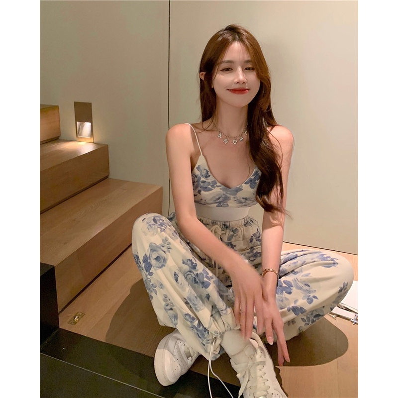 #Sisjuly# Gaya Olahraga Two-Piece Set Usia Mengurangi Watermark Warna Selempang untuk Wanita2022Musim Panas Lo