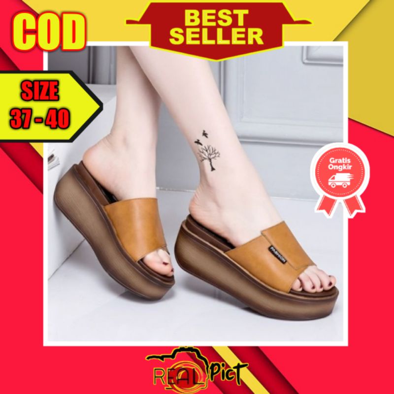 Sandal Sendal Slop Pesta Wedges Wanita Cewek Korea Korean Style Murah Lebaran Terbaru 2021 Mr109