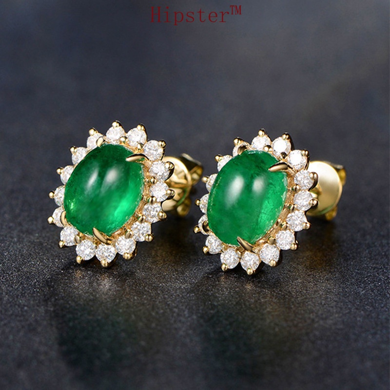 Popular Classic Light Luxury Emerald Full-Jeweled Stud Earrings