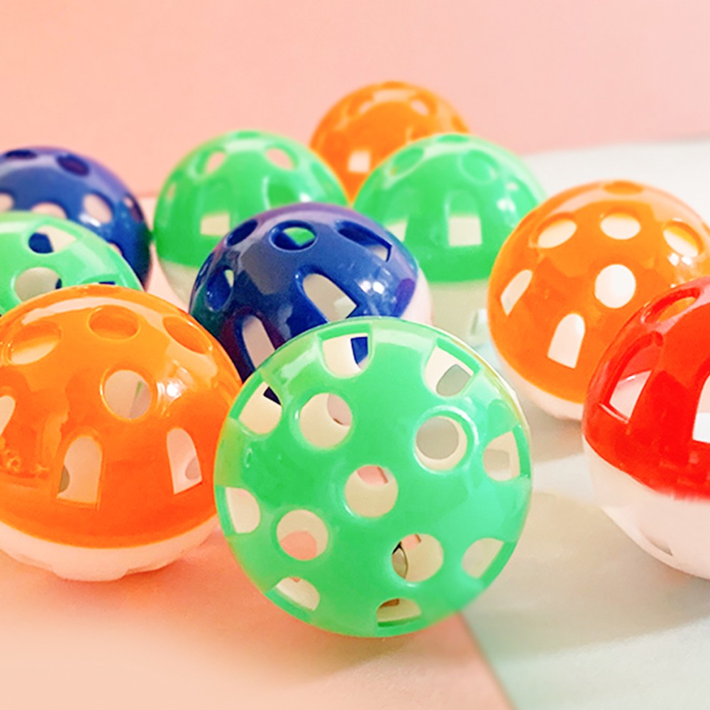 Pet Cat Toy Plastic Round Chase Rattle Play Ball with Bell Chew Toys