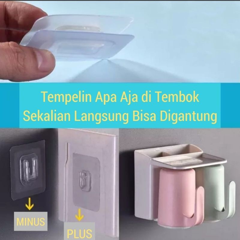 1Set 2pcs Gantungan Hook tempel dinding 2 sisi/ Double-sided Adhesive Wall Hooks