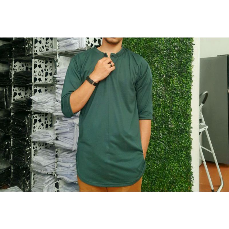 Baju Kaos KURTA Pria Laki Katun Lengan 3/4 Ukuran S M L XL XXL XXXL JUMBO DEKA Warna HIJAU IJO MISTY