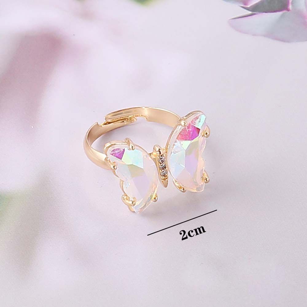 Needway  Temperament Butterfly Open Ring Girls Fashion Jewelry Finger Rings Women Gradient Color Korean Personality Adjustable Crystal/Multicolor