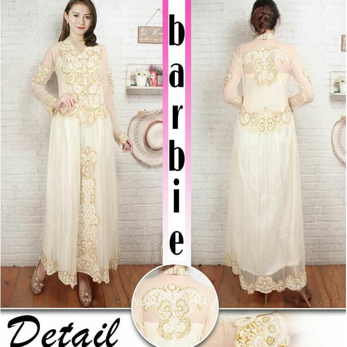 Baju Maxi Dress Kebaya Ramashinta Tile + Payet - Putih, M