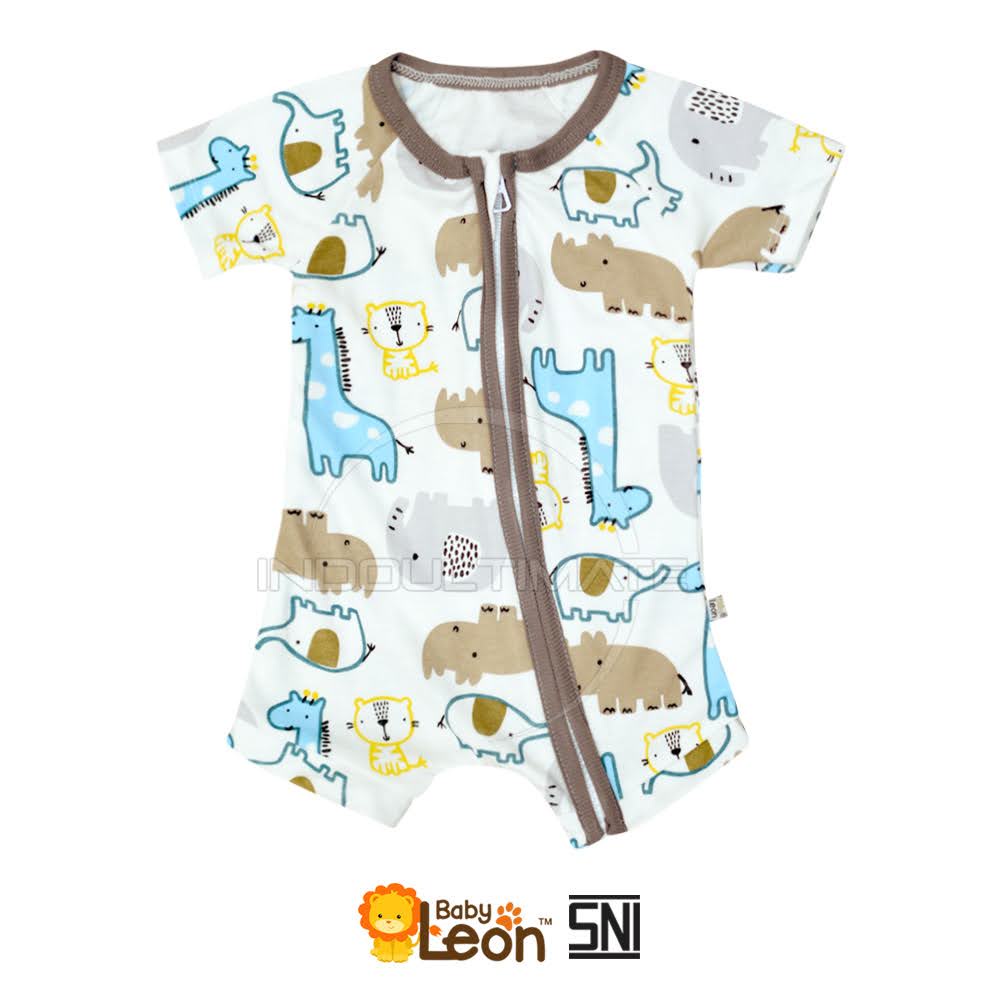 1Pcs Jumsuit Bayi NEWBORN DS-120  Jumper Bayi Baru Lahir Full Resleting ZOO SERIES BABY LEON Jumpsuit Bayi Cotton Double Knit Baby Sleepsuit Baju Tidur Bayi Pakaian Bayi Baju Harian Anak Bayi Balita-ZOO SOFT BROWN