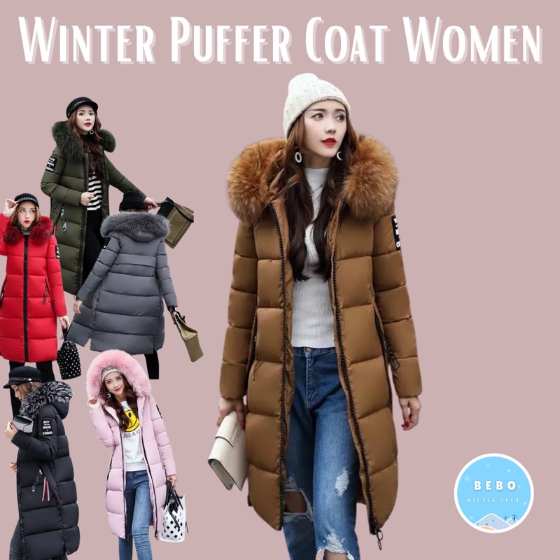 Winter Puffer Coat Women with Hoodie Jaket Winter Panjang Wanita