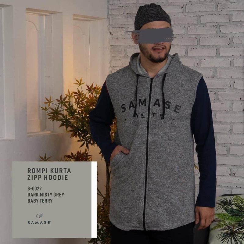 SAMASE ROMPI KURTA ZIP HOODIE DARK MISTY GREY size small