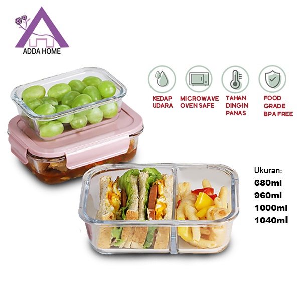 Toples Lunch Box Kotak Tempat Penyimpanan Makan Bahan Kaca Microwave Oven Safe Bersekat