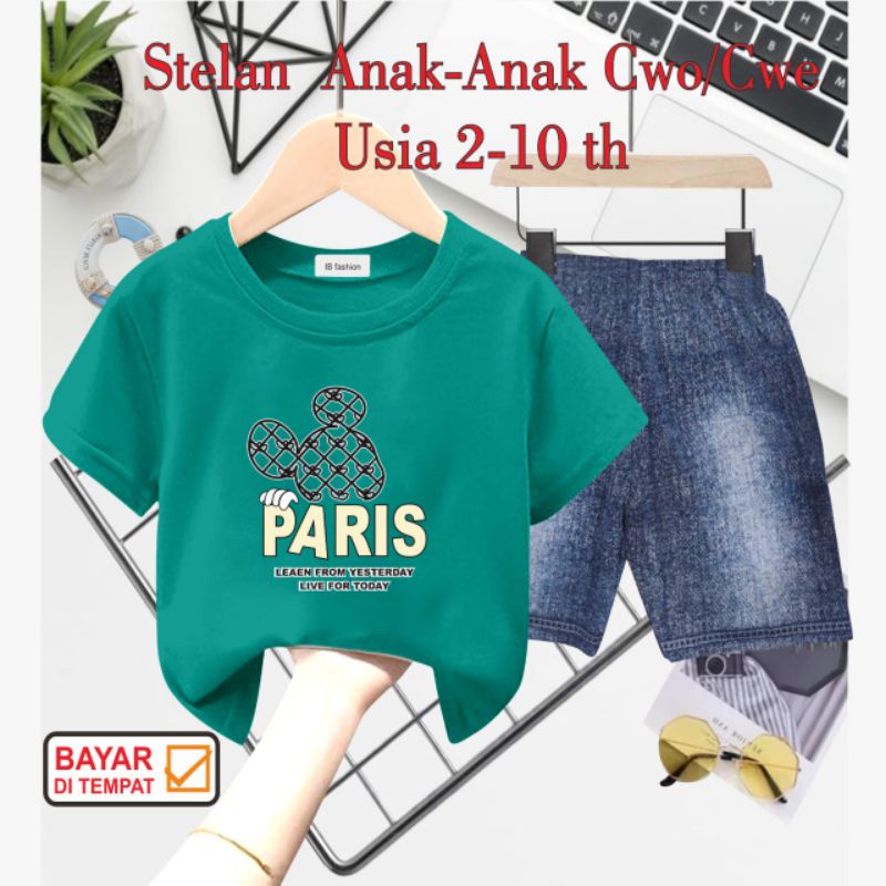 ((IB))SETELAN ANAK2 UNISEX SEMI JEANS/PARIS DIGITAL SABLON