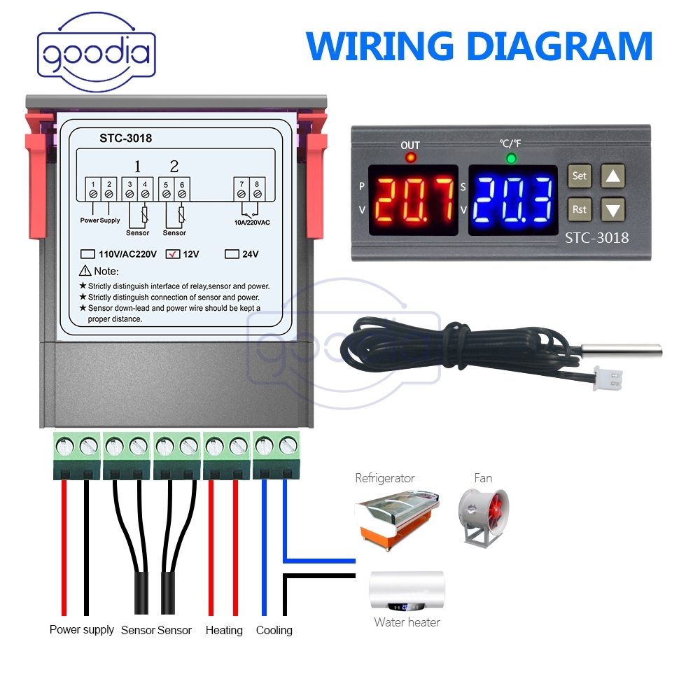 Stc-3018 Pengontrol Suhu Ac 110v-220v Dc 12v 24v Dengan Sensor Probe