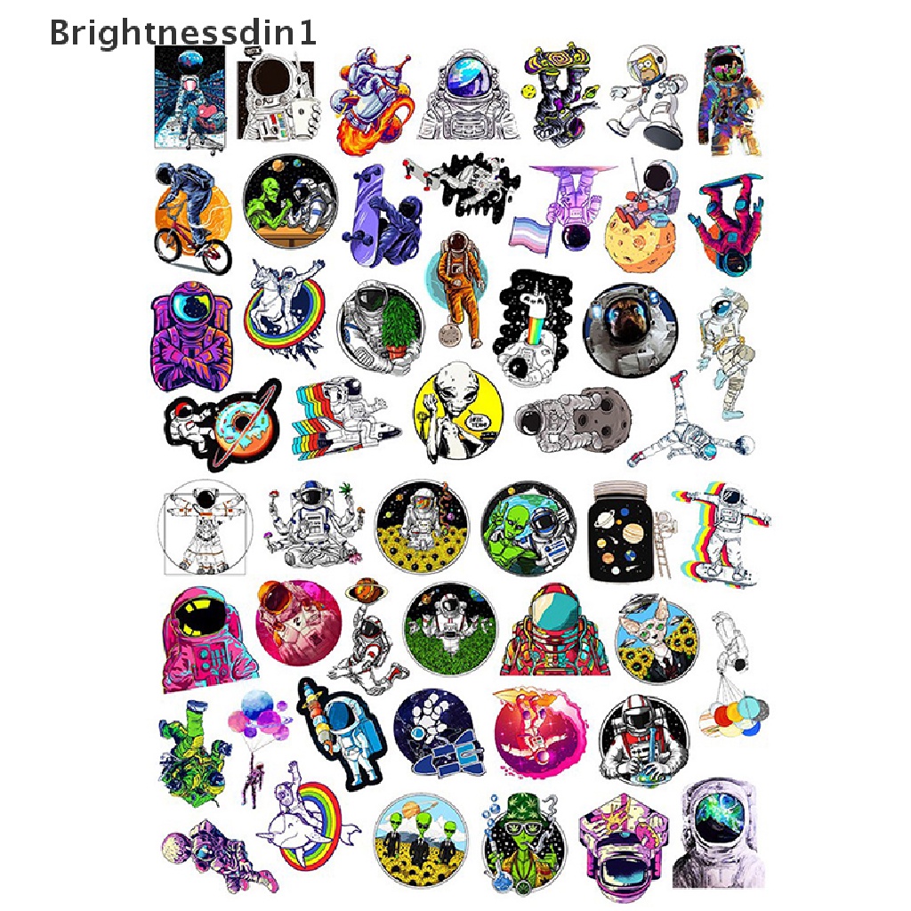 (Brightnessdin1) 50pcs Stiker Graffiti Astronot Anti Air Untuk Dekorasi Skateboard / Laptop / Koper DIY