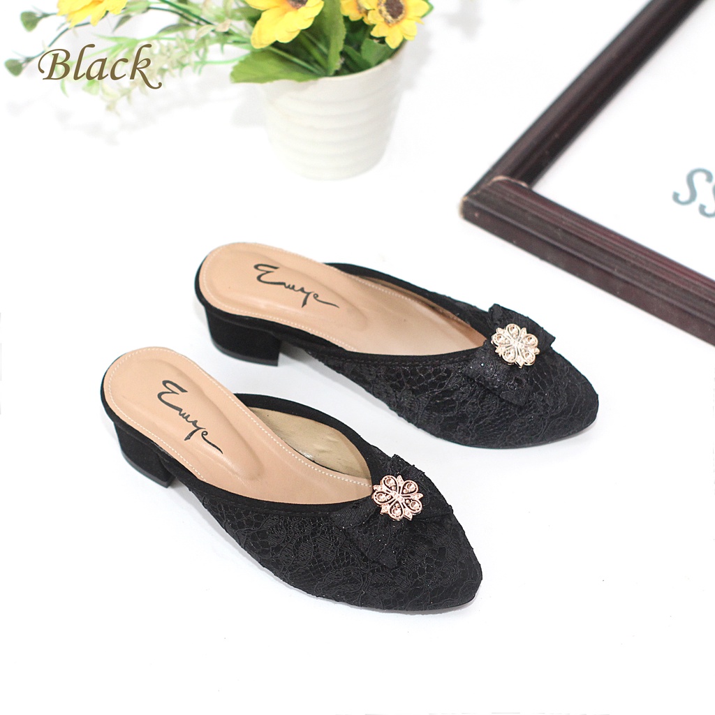 EMYE- Heels Pesta Bustong Anak-anak dan Remaja Brukat Glitter Pita Original Terbaru Murah Mewah