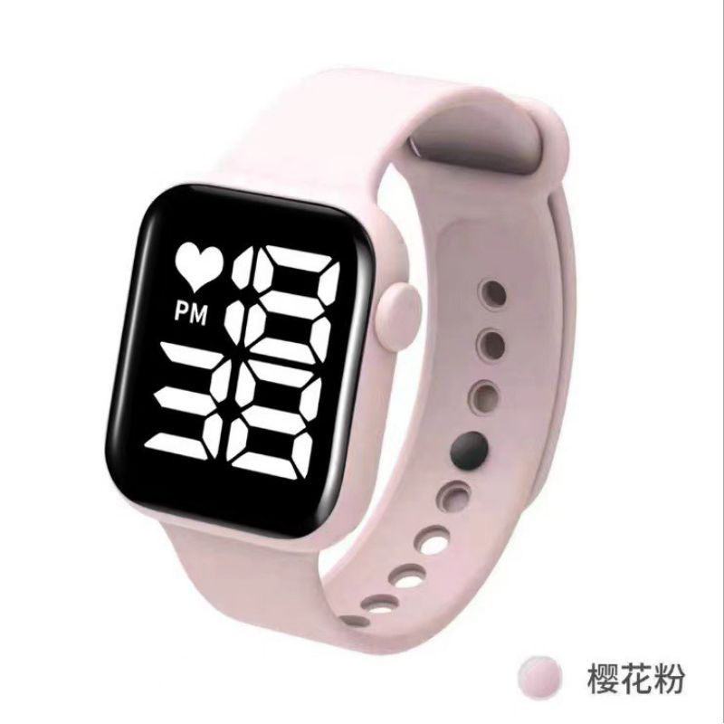 Jam Tangan Rubber Karet Wanita Perempuan Trendy Digital LED Jam Tanggal Tahun-Pink