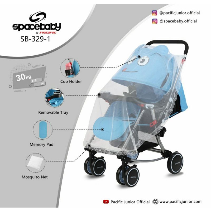 Kereta Bayi Baby Stroller Space Baby 329-1 Reversible Stir Kelambu Ayun