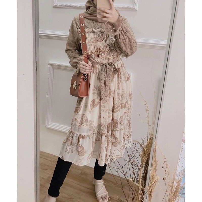 SVH VELA TUNIK* KOMBINASI CRINKLE MOTIF FLORAL FASHION WANITA